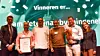 Fra venstre: energiminister Terje Aasland (Ap), Yrjan Cederkvist Stenerud, Hans-Petter Zahl, Christian Contreras, Ronny Neegaard, og daglig leder i Grønn Byggallianse, Mie Fuglseth. Foto: Grønn Byggallianse,