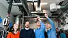 Bildet viser Heidi Marie Eide og Kenneth Skriden fra Swegon, og Peter Geoffrey Schild og Nils Ledermann fra OsloMet, på plass i ventilteknisk rom i Pilestredet 35. Foto: Magdalena Emilie Vassbotn Hestholm.